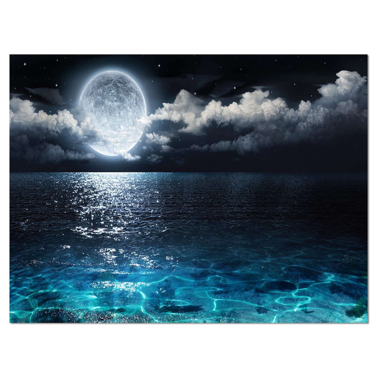 Designart - Romantic Full Moon Over Sea - Seascape Canvas Art Print